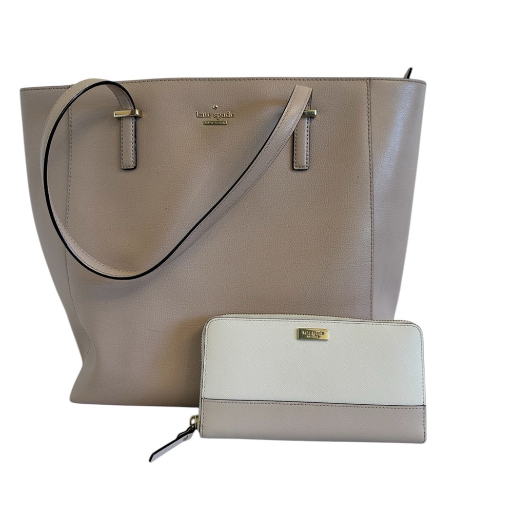 Kate Spade Large Tote Handbag with Zipper matching Wallet